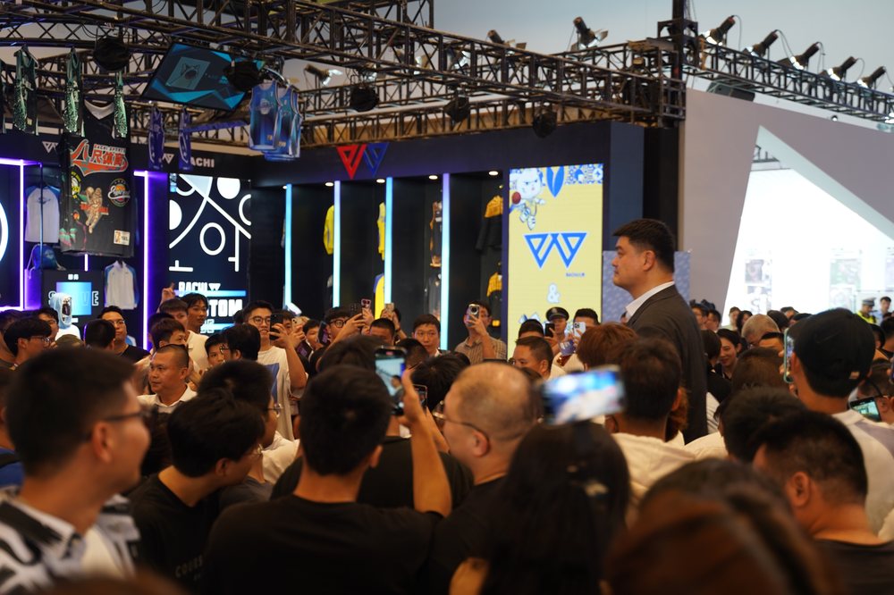 Busy sports trade show floor